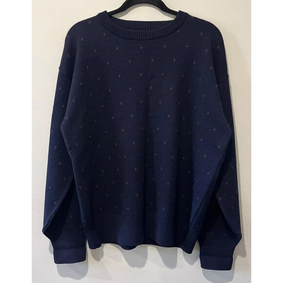 Vintage Izod Wool Sweater Men’s Large Long Sleeve Geometric Navy Blue Brazil - Picture 1 of 7
